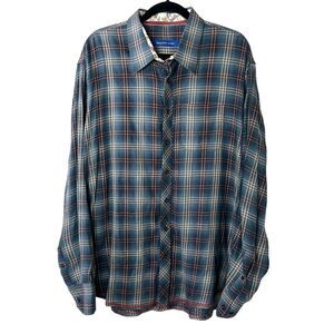 Georg Roth Los Angeles Men's Plaid Long Sleeve Button Front Shirt Blue Sz XXXL